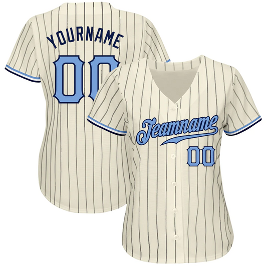 MAGLIA DA BASEBALL AUTENTICA PERSONALIZZATA A RIGHE BLU NAVY, AZZURRO CHIARO-BLU NAVY