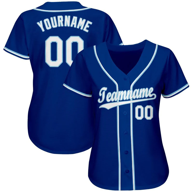 CUSTOM ROYAL WHITE-LIGHT BLUE BASEBALL JERSEY