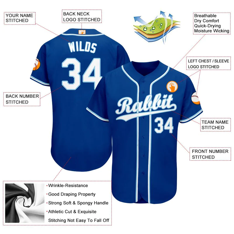 CUSTOM ROYAL WHITE-LIGHT BLUE BASEBALL JERSEY