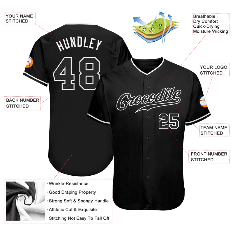 CUSTOM BLACK BLACK-WHITE AUTHENTIC BASEBALL JERSEY