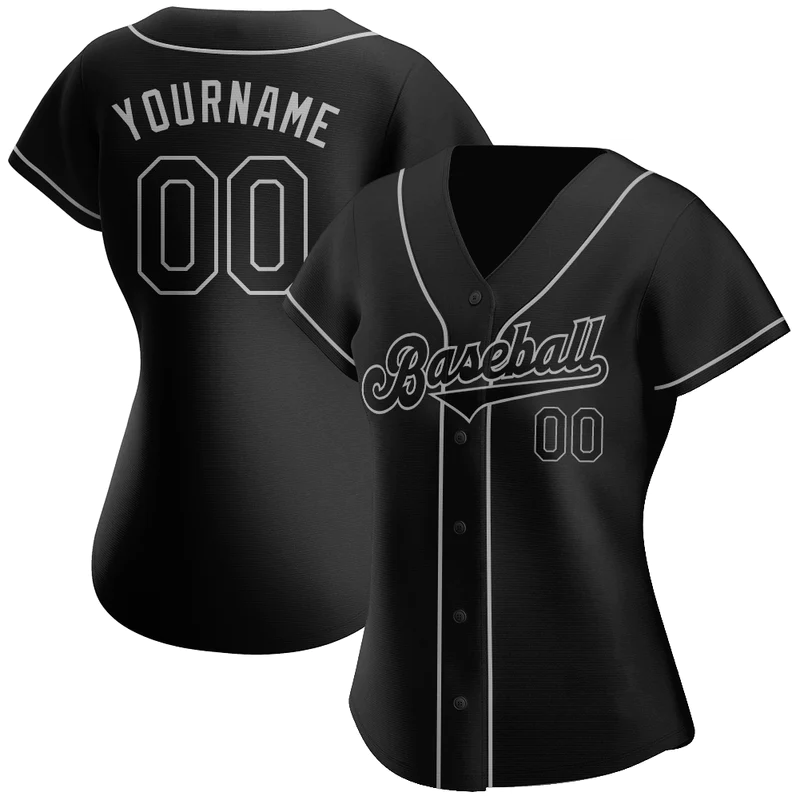 CUSTOM BLACK BLACK-GRAY AUTHENTIC BASEBALL JERSEY
