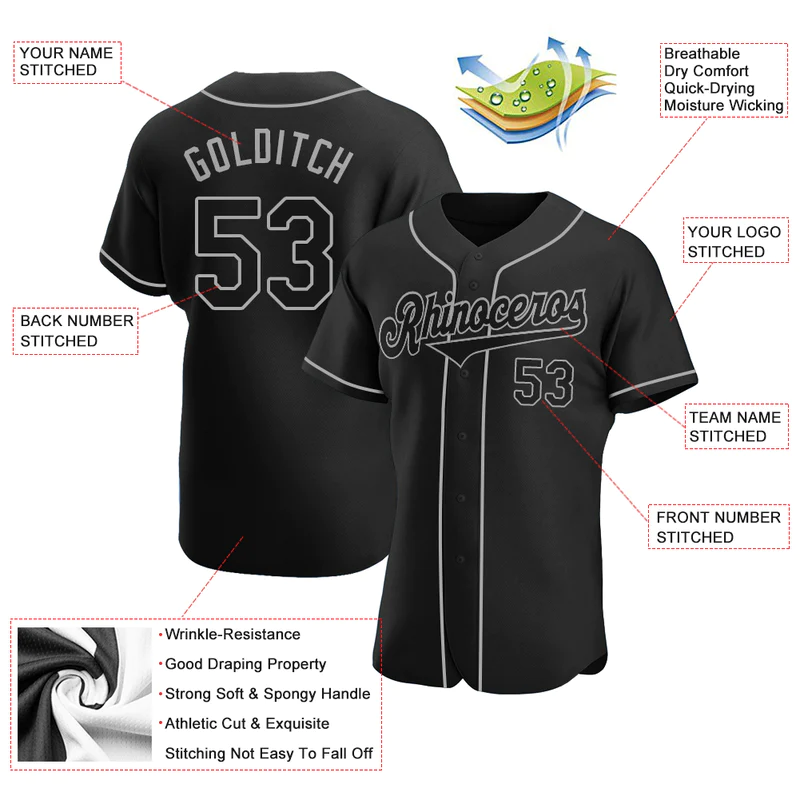 CUSTOM BLACK BLACK-GRAY AUTHENTIC BASEBALL JERSEY