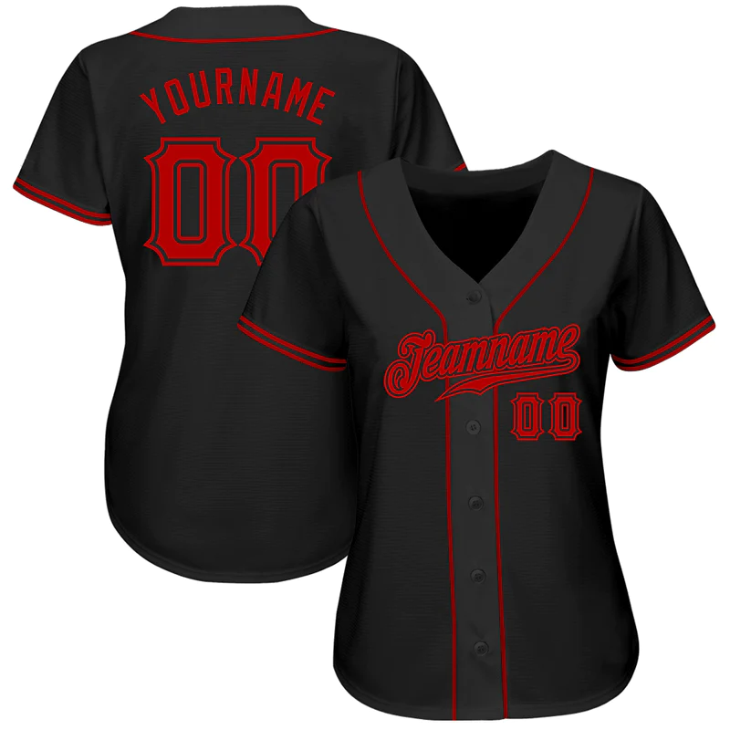 CUSTOM BLACK RED AUTHENTIC BASEBALL JERSEY