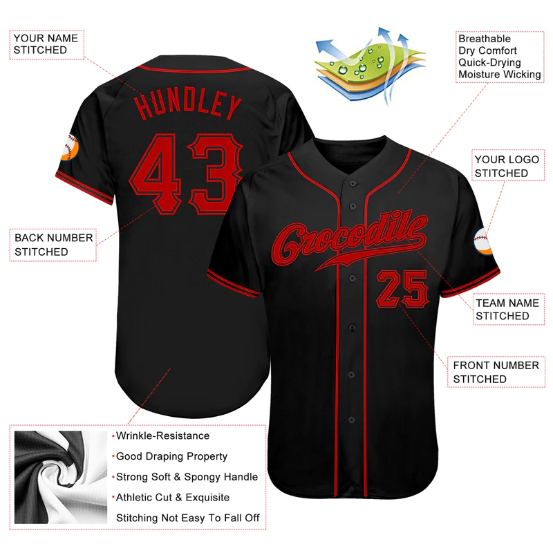 CUSTOM BLACK RED AUTHENTIC BASEBALL JERSEY