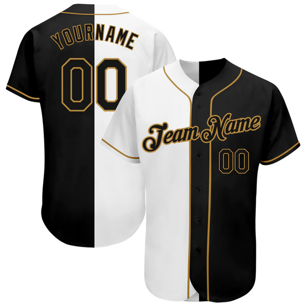 CUSTOM WHITE-BLACK OLD GOLD AUTHENTIC SPLIT FASHION BASEBALL JERSEY