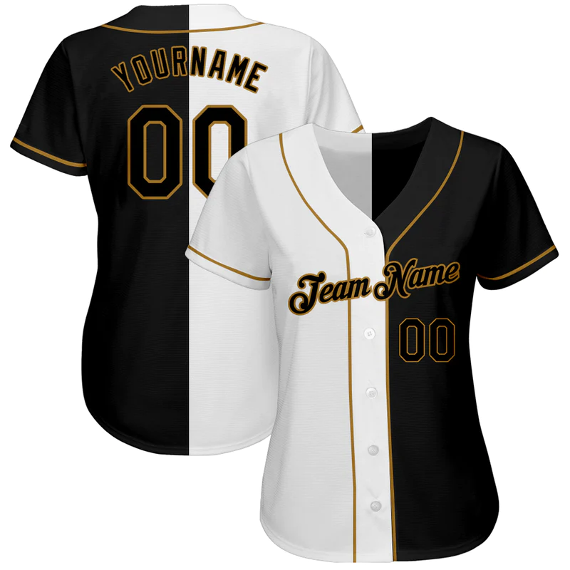 CUSTOM WHITE-BLACK OLD GOLD AUTHENTIC SPLIT FASHION BASEBALL JERSEY