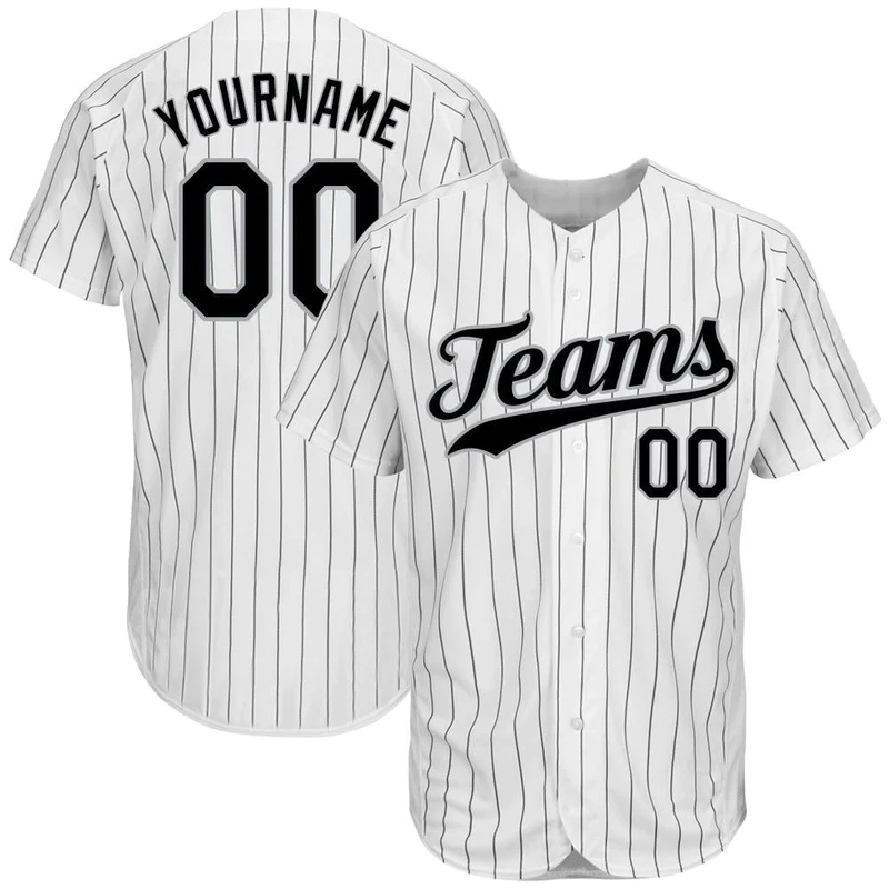 CUSTOM WHITE BLACK PINSTRIPE BLACK-GRAY AUTHENTIC BASEBALL JERSEY