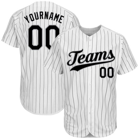 CUSTOM WHITE BLACK PINSTRIPE BLACK-GRAY AUTHENTIC BASEBALL JERSEY