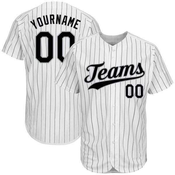 CUSTOM WHITE BLACK PINSTRIPE BLACK-GRAY AUTHENTIC BASEBALL JERSEY