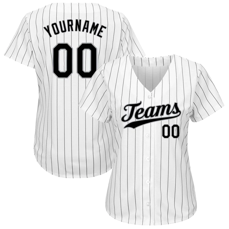CUSTOM WHITE BLACK PINSTRIPE BLACK-GRAY AUTHENTIC BASEBALL JERSEY