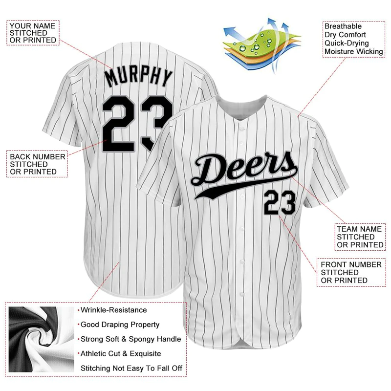 CUSTOM WHITE BLACK PINSTRIPE BLACK-GRAY AUTHENTIC BASEBALL JERSEY