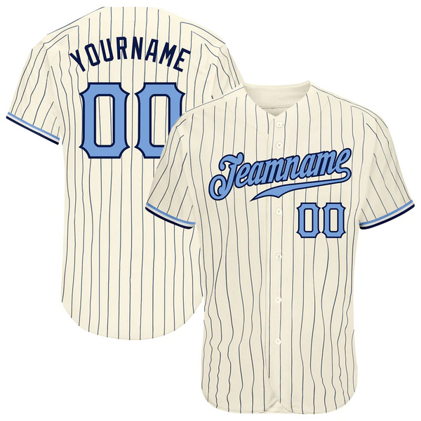 CUSTOM CREAM NAVY PINSTRIPE LIGHT BLUE-NAVY AUTHENTIC BASEBALL JERSEY