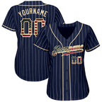 CUSTOM NAVY WHITE PINSTRIPE VINTAGE USA FLAG-CREAM AUTHENTIC BASEBALL JERSEY