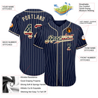 CUSTOM NAVY WHITE PINSTRIPE VINTAGE USA FLAG-CREAM AUTHENTIC BASEBALL JERSEY