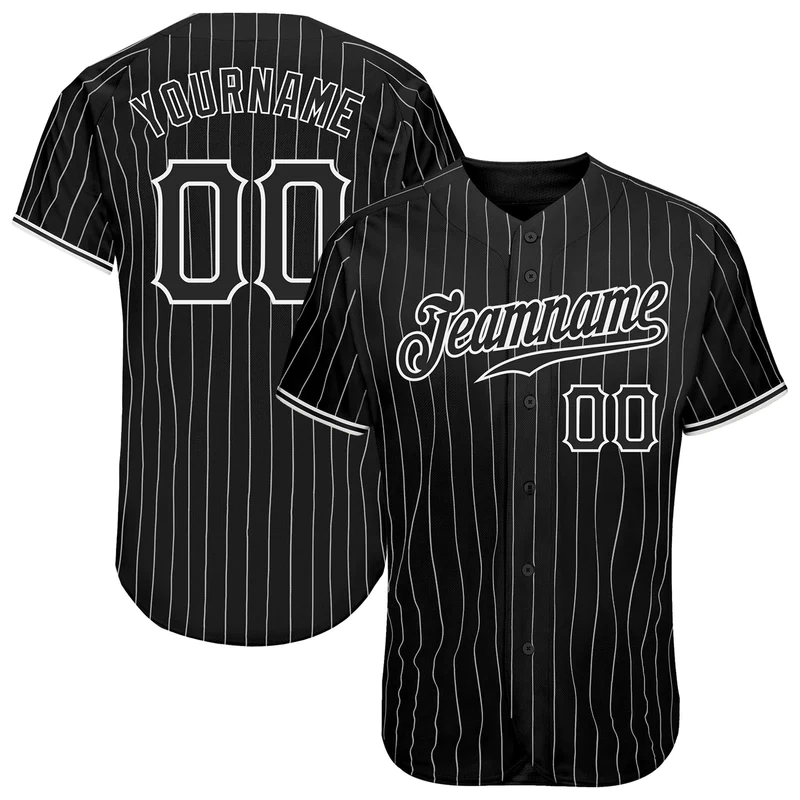 MAGLIA DA BASEBALL AUTENTICA NERA E BIANCA A RIGHE PERSONALIZZATA 