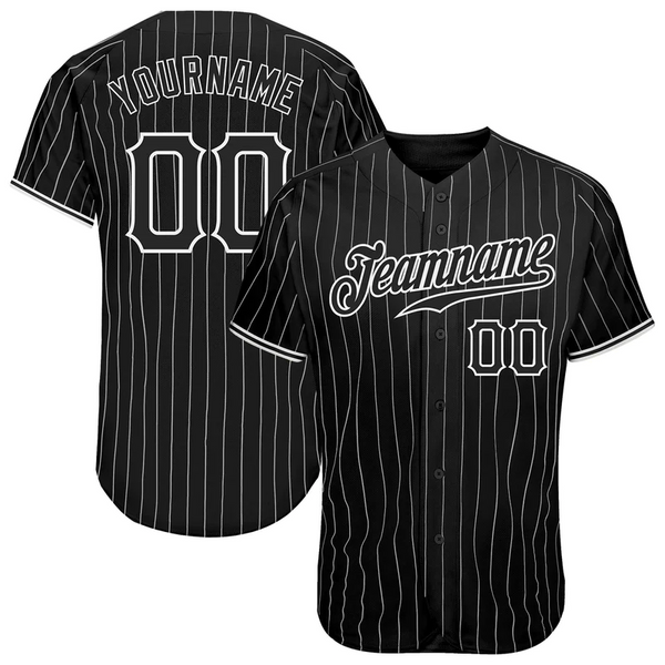 CUSTOM BLACK WHITE PINSTRIPE BLACK-WHITE AUTHENTIC BASEBALL JERSEY