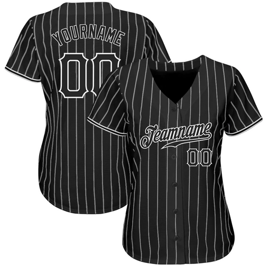 CUSTOM BLACK WHITE PINSTRIPE BLACK-WHITE AUTHENTIC BASEBALL JERSEY