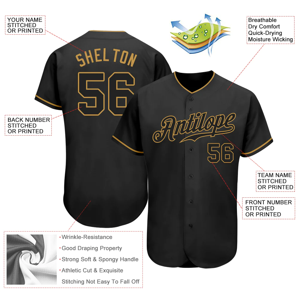 CUSTOM BLACK BLACK-OLD GOLD AUTHENTIC BASEBALL JERSEY