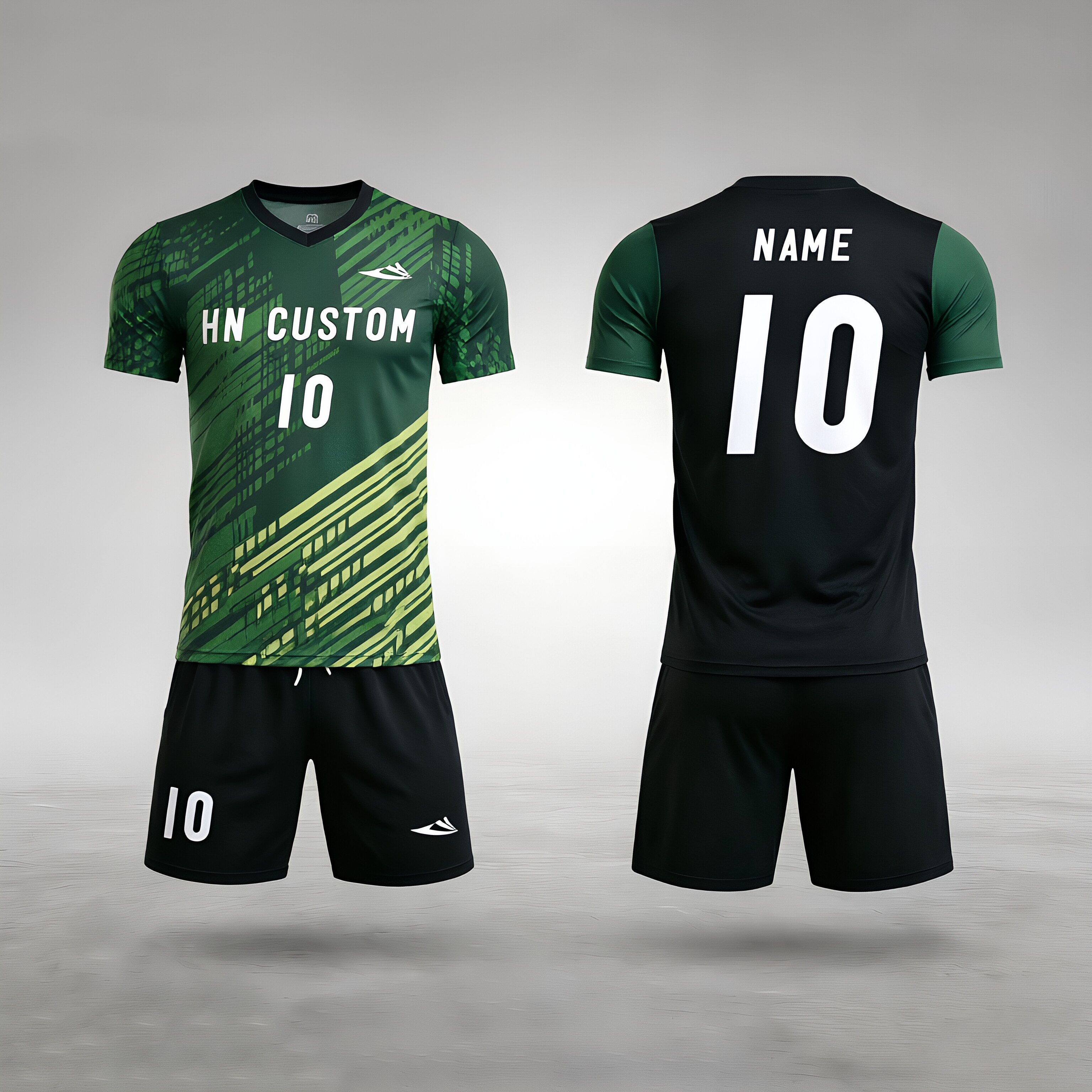 Custom Green Diagonal Gradient Soccer Uniform | Personalized Quick-Dry Football Jersey & Shorts Set