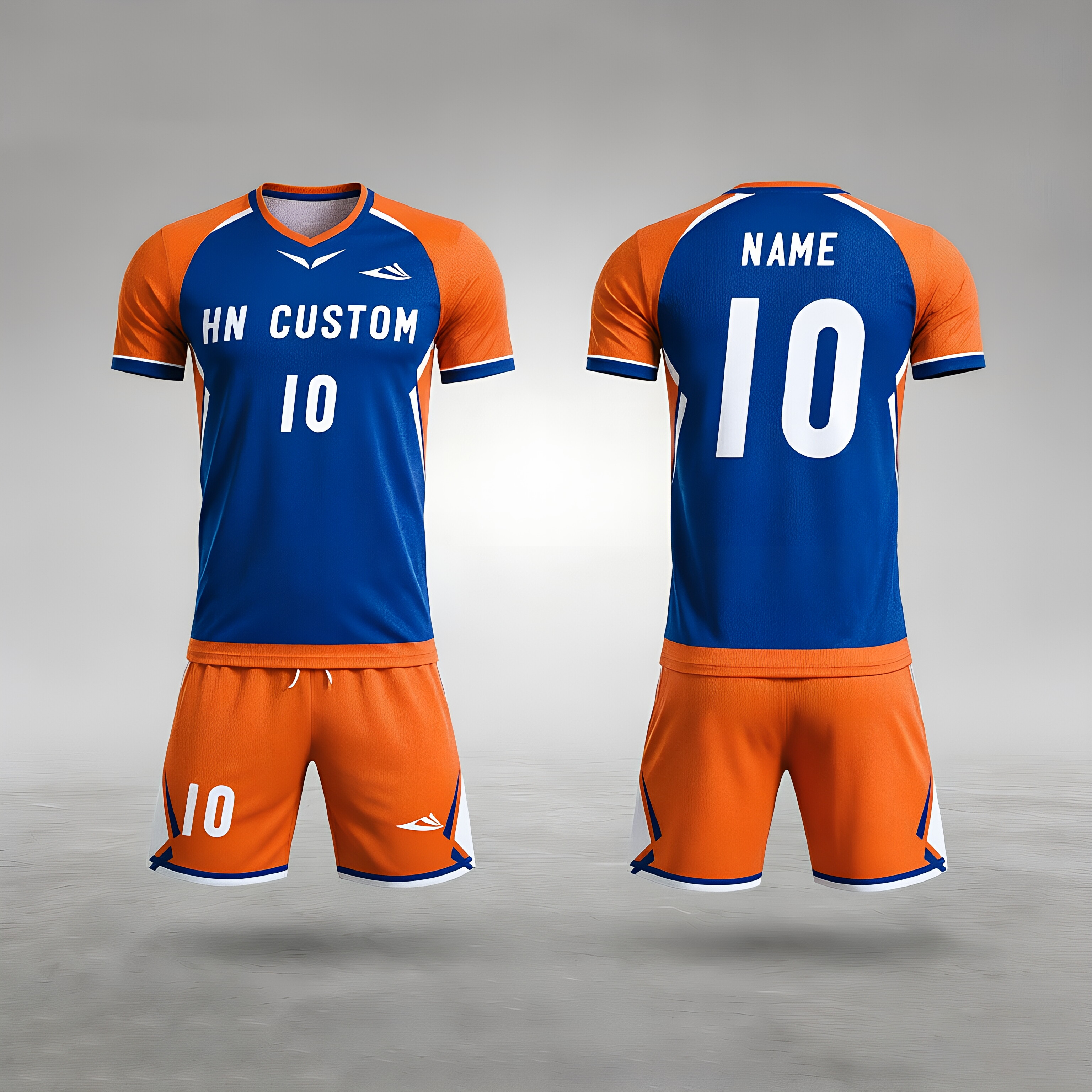 Custom Blue & Orange Soccer Uniform | Personalized Quick-Dry Football Jersey & Shorts Set