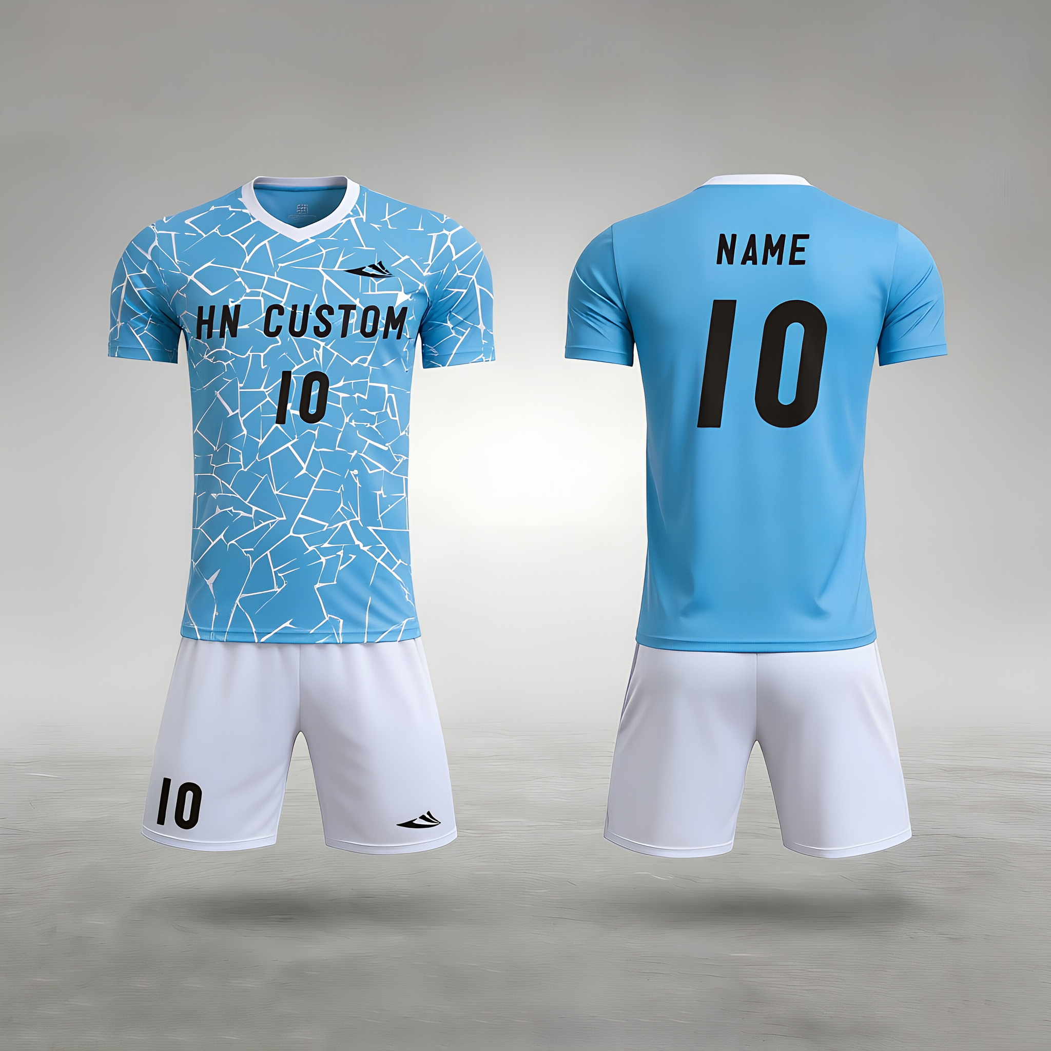 Custom Light Blue Crackle Print Soccer Uniform | Personalized Quick-Dry Football Jersey & Shorts Set