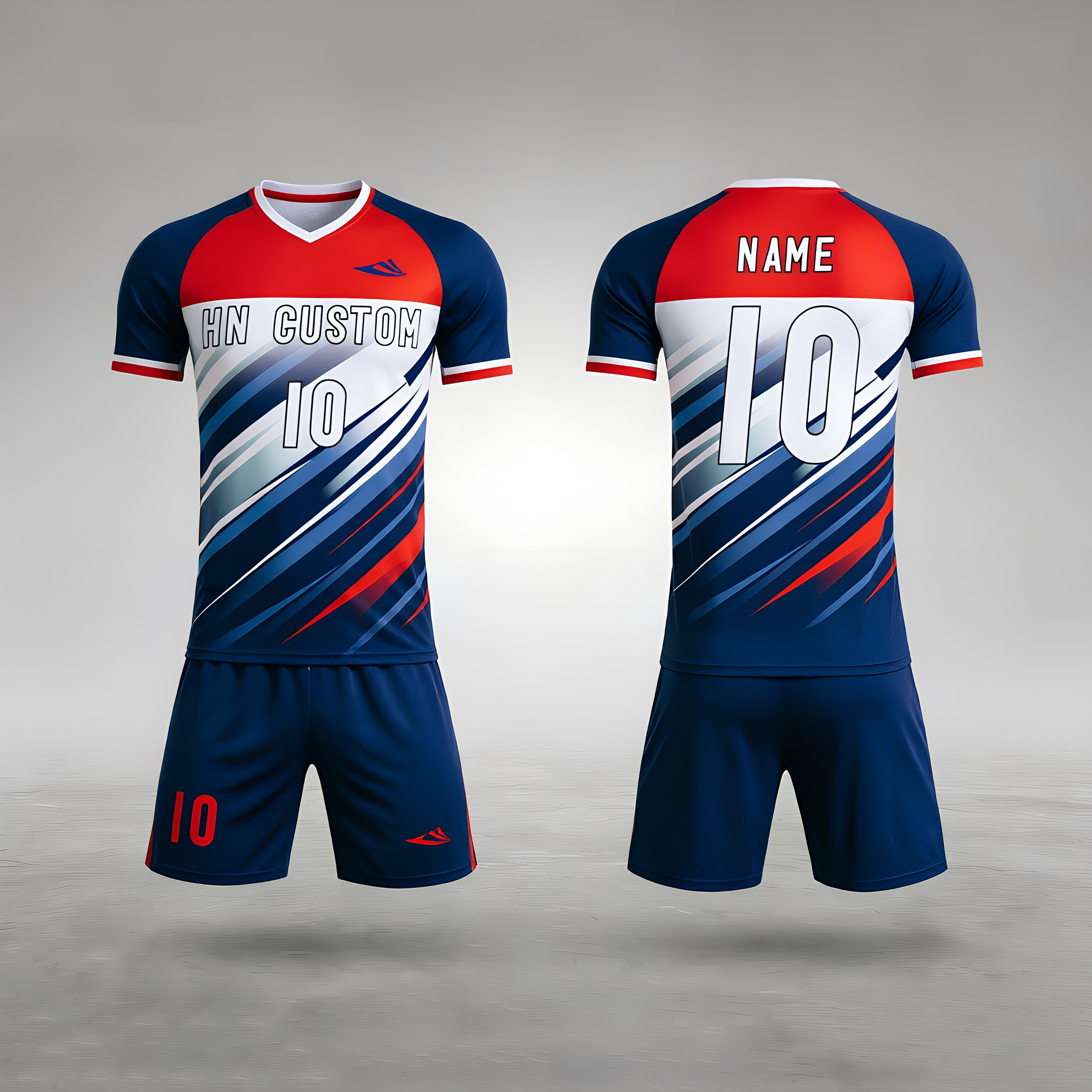 Custom Red & Navy Diagonal Soccer Uniform | Personalized Quick-Dry Football Jersey & Shorts Set