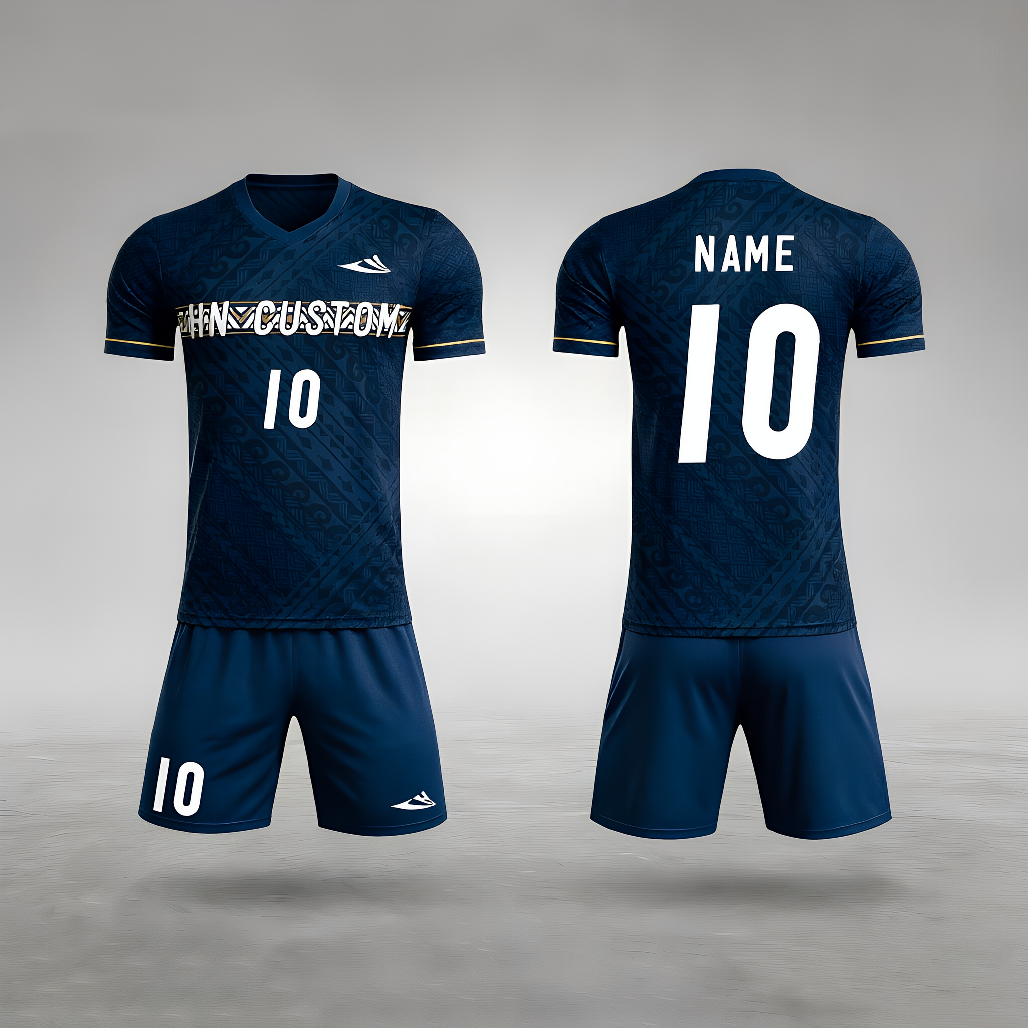 Custom Navy Subtle Pattern Soccer Uniform | Personalized Quick-Dry Football Jersey & Shorts Set