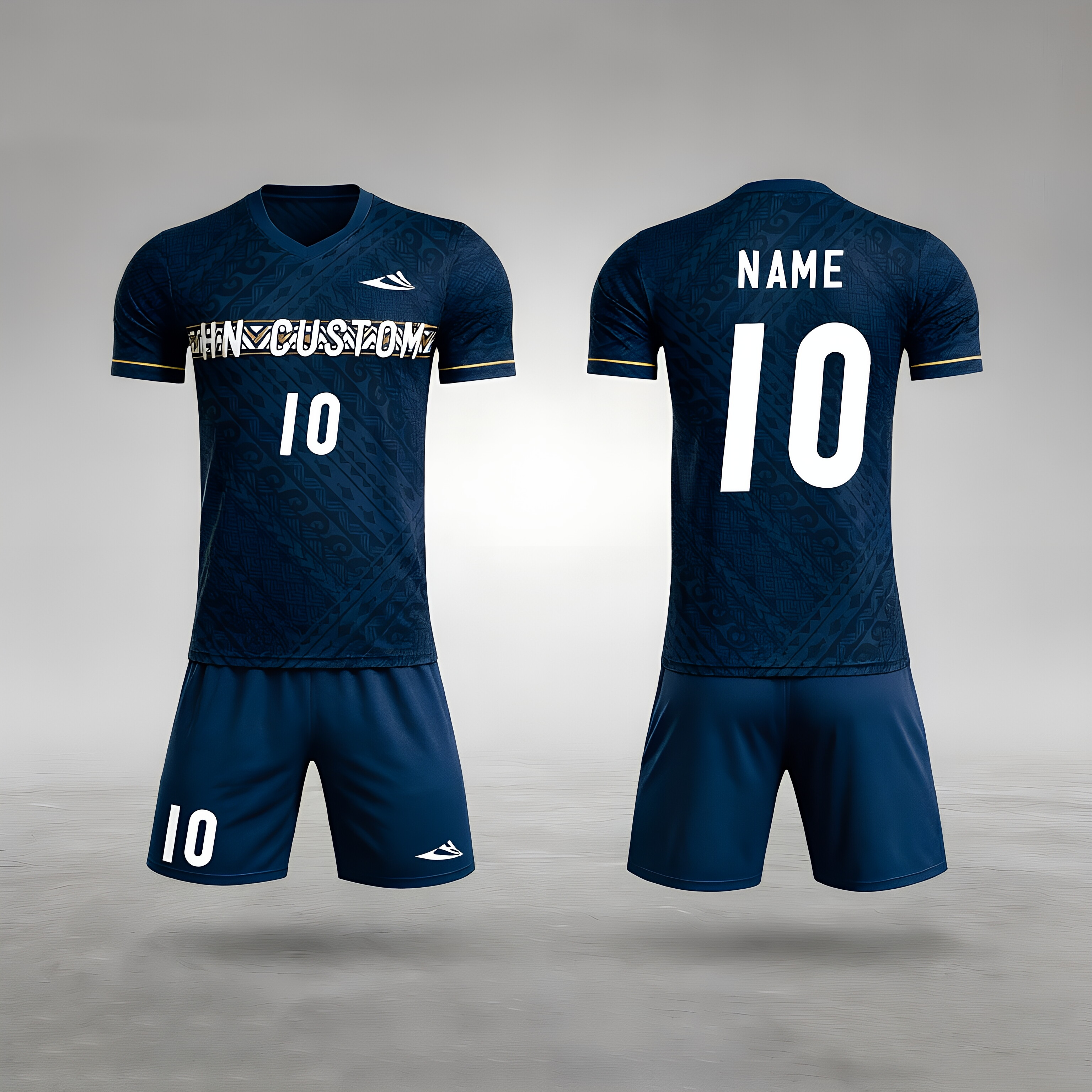 Custom Navy Subtle Pattern Soccer Uniform | Personalized Quick-Dry Football Jersey & Shorts Set
