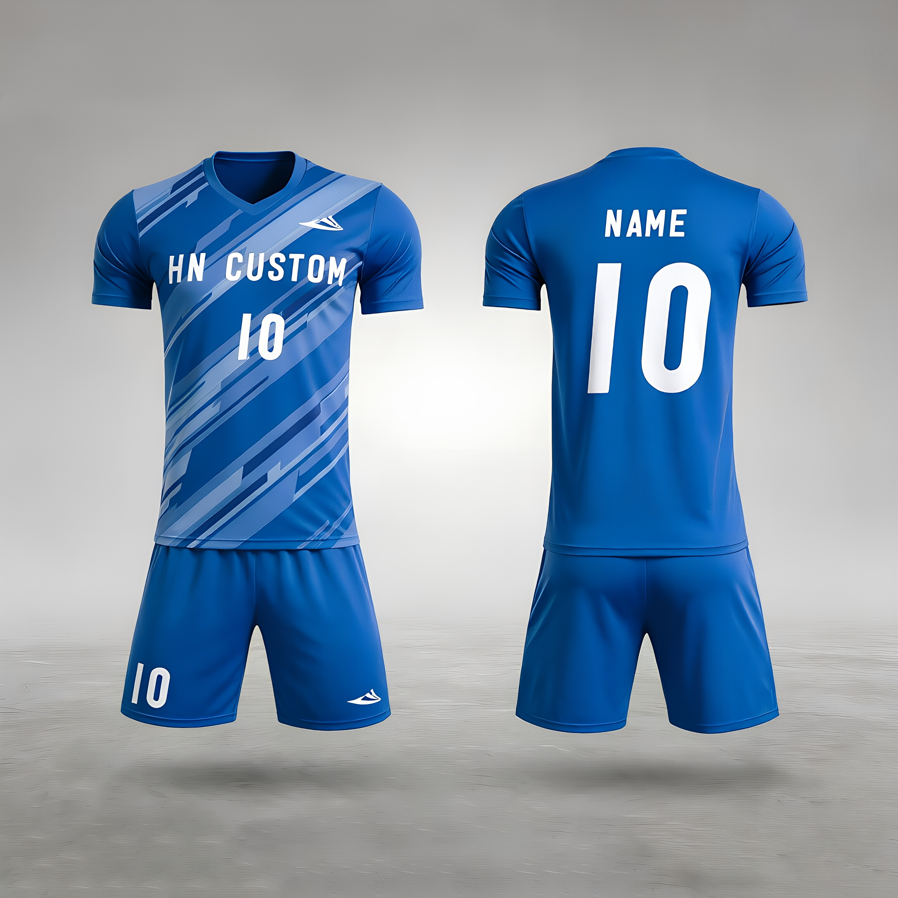 Custom Blue Diagonal Print Soccer Uniform | Personalized Quick-Dry Football Jersey & Shorts Set